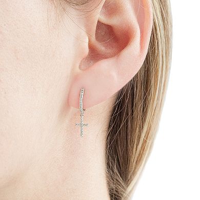 Sterling Silver 1/8 Carat T.W. Diamond Cross Drop Earrings