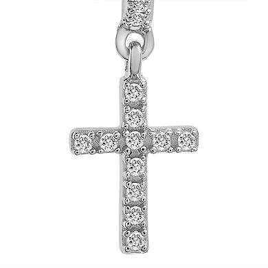 Sterling Silver 1/8 Carat T.W. Diamond Cross Drop Earrings