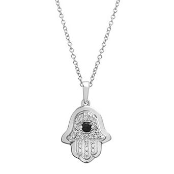 Sterling Silver 1/8 Carat T.W. Black & White Diamond Hamsa Pendant