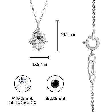 Sterling Silver 1/8 Carat T.W. Black & White Diamond Hamsa Pendant