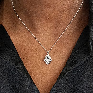 Sterling Silver 1/8 Carat T.W. Black & White Diamond Hamsa Pendant