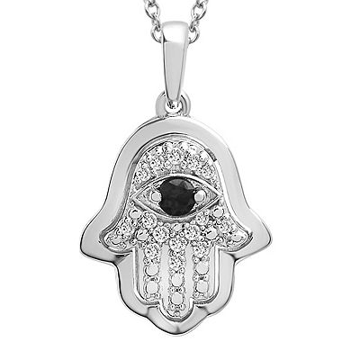 Sterling Silver 1/8 Carat T.W. Black & White Diamond Hamsa Pendant