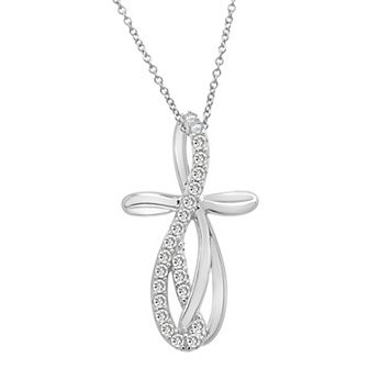 Sterling Silver 1/4 Carat T.W. Diamond Cross Pendant Necklace