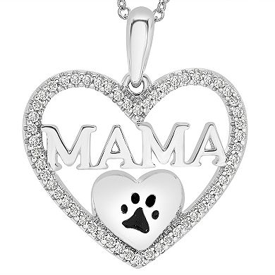 Sterling Silver 1/8 Carat T.W. Diamond "Dog Mama" Pendant Necklace