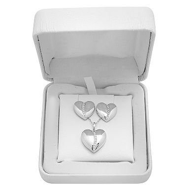 Sterling Silver 1/8 Carat T.W. Diamond Heart Earrings & Pendant Box Set