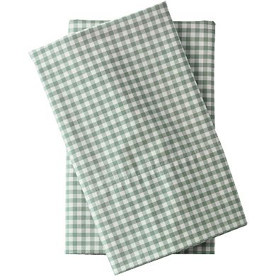 Lands' End 300 Thread Count Premium Supima Cotton Percale Yarn-Dyed Bed Sheet Set with Pillowcases