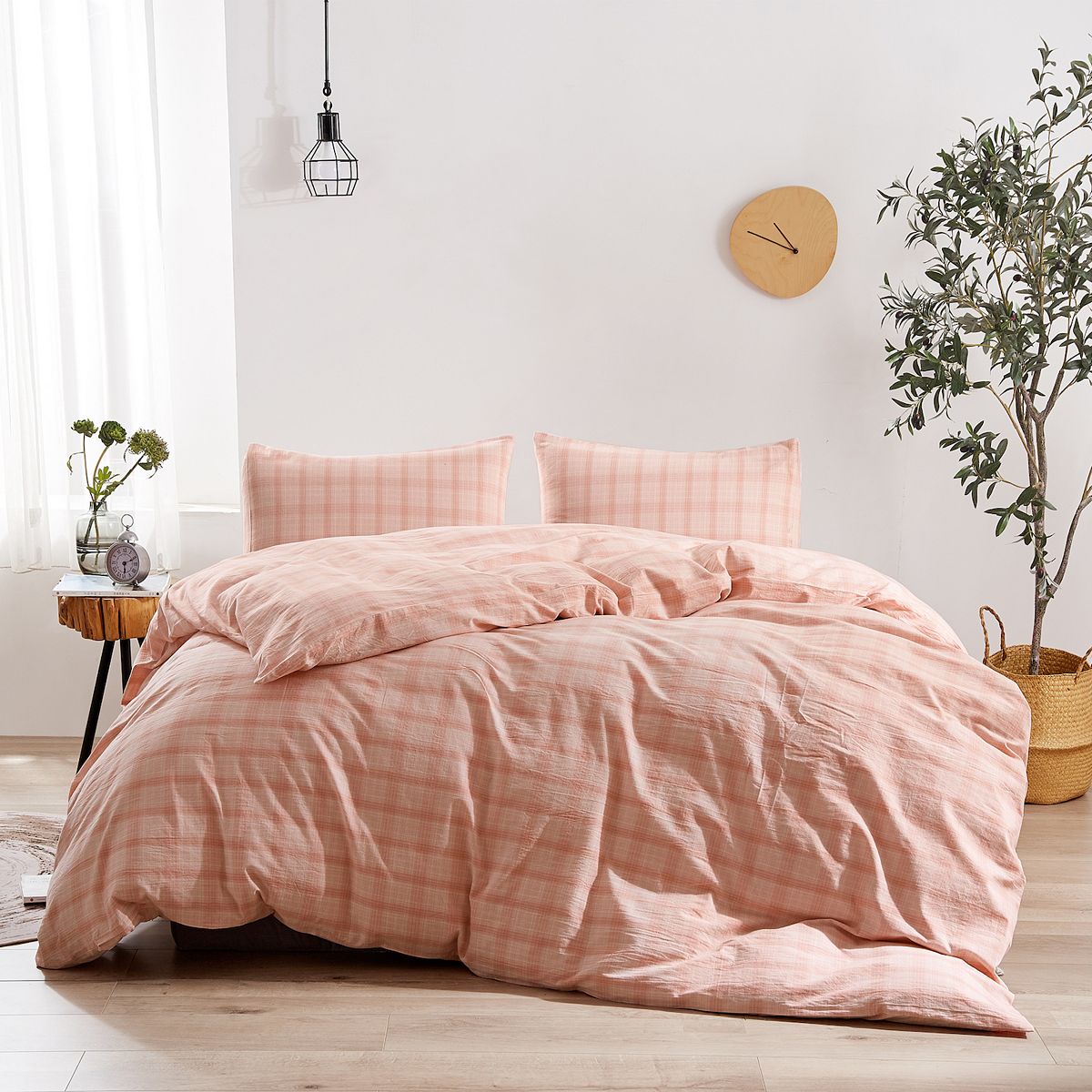 Serenta Kolkata Washed Cotton Duvet Cover Set with Shams - Pink, KING