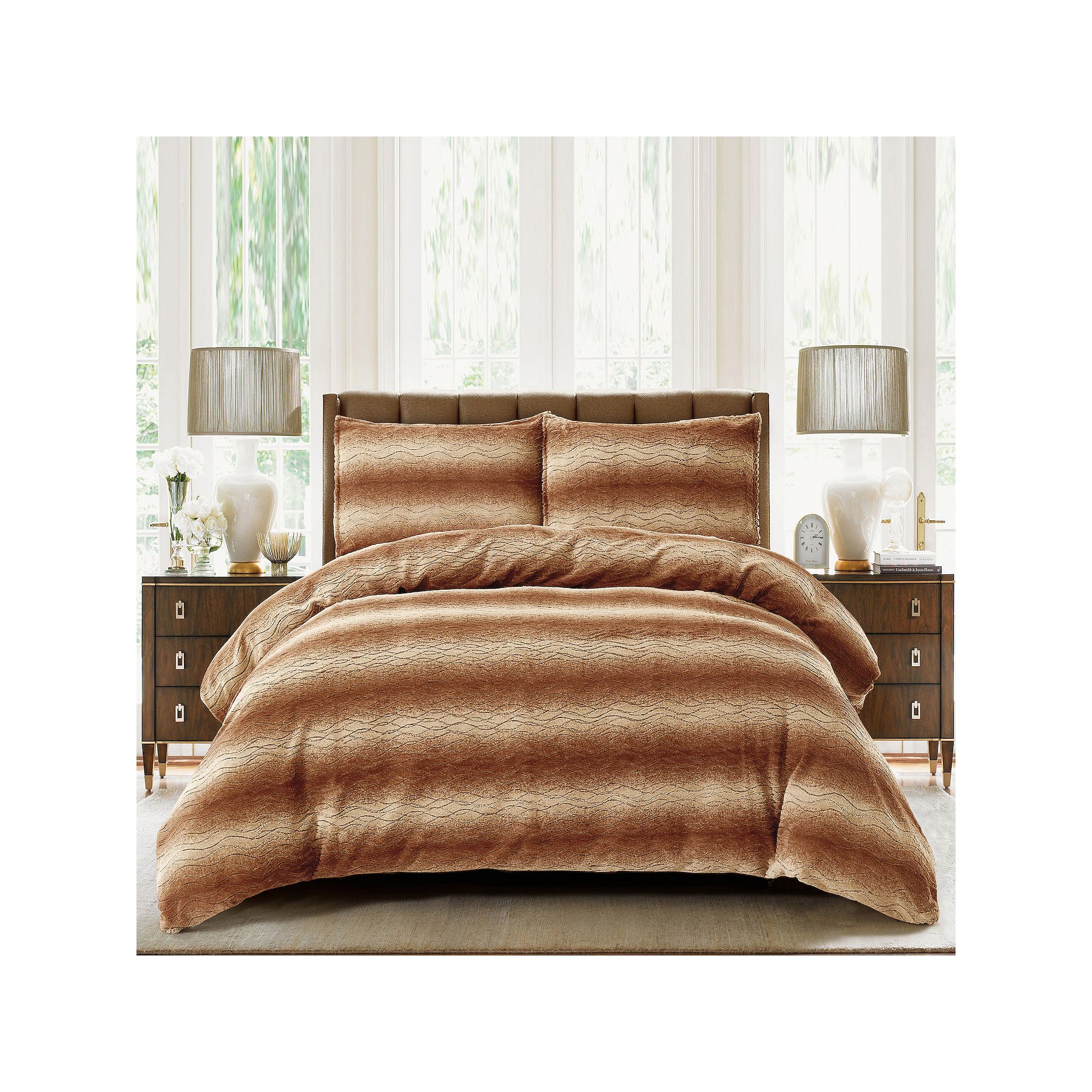 Serenta Shar Pei Faux Fur Duvet Cover Set with Shams, Brown