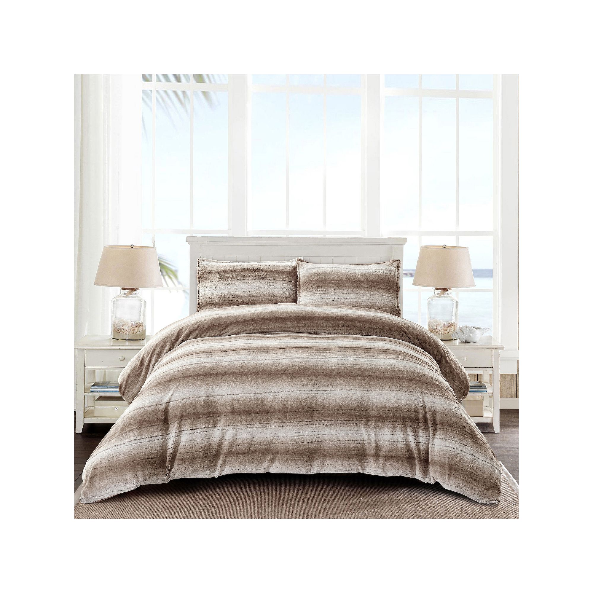 Serenta Shar Pei Faux Fur Duvet Cover Set with Shams, Brown