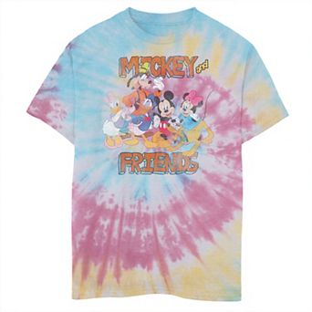 Disney's Mickey And Friends Boys 8-20 Group Shot Cartoon Portrait Tie Dye Graphic Tee