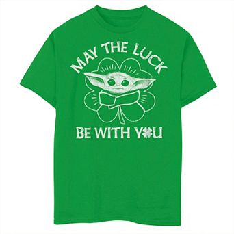 Boys 8-20 Star Wars The Mandalorian Grogu aka Baby Yoda Center Portrait May The Luck Be With You Graphic Tee