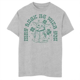 Boys 8-20 Star Wars The Mandalorian Grogu aka Baby Yoda Center Portrait May Luck Be With You Graphic Tee
