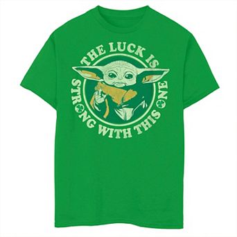 Boys 8-20 Star Wars The Mandalorian Center Grogu Portrait The Luck Is Strong With This One Graphic Tee