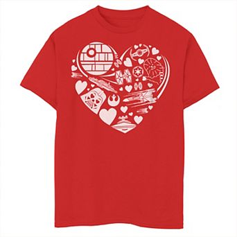 Boys 8-20 Star Wars The Mandalorian Red Heart Shape Ships and Hearts Graphic Tee