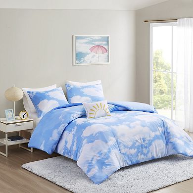 Intelligent Design Catalina Cloud Printed Antimicrobial Duvet Cover Set with Coordinating Pillow