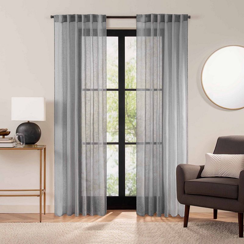 Fieldcrest Luxury Linen Border Stripe Sheer Window Curtain Panel, Multicolo