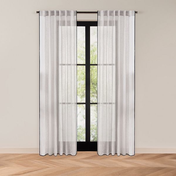 Fieldcrest Luxury Linen Border Stripe Sheer Window Curtain Panel