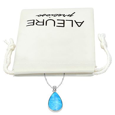 Aleure Precioso Sterling Silver Pear Shaped Gemstone Drop Pendant Necklace