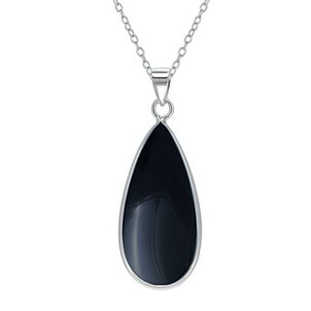 Aleure Precioso Sterling Silver Pear Shaped Gemstone Drop Pendant Necklace