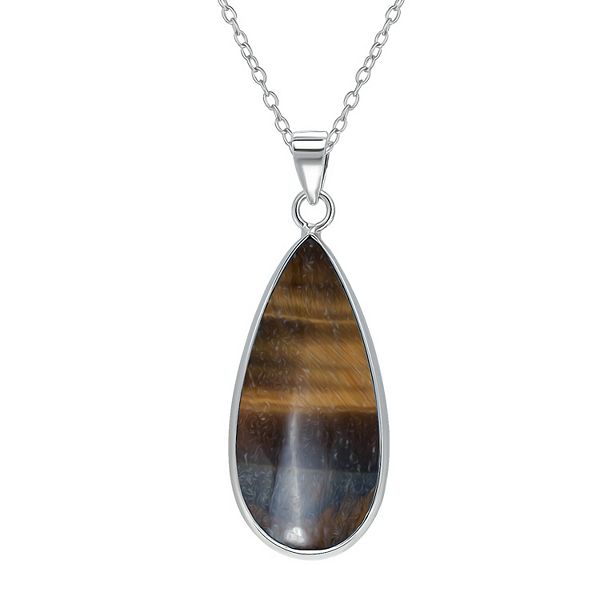 Aleure Precioso Sterling Silver Pear Shaped Gemstone Drop Pendant Necklace - Brown