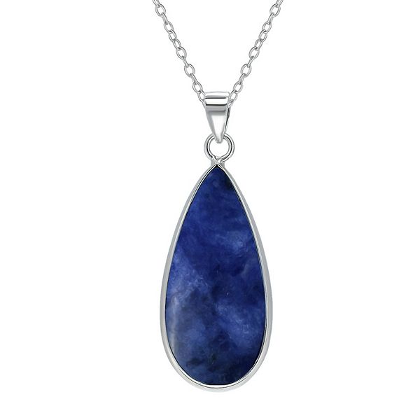 Aleure Precioso Sterling Silver Pear Shaped Gemstone Drop Pendant Necklace - Dark Blue