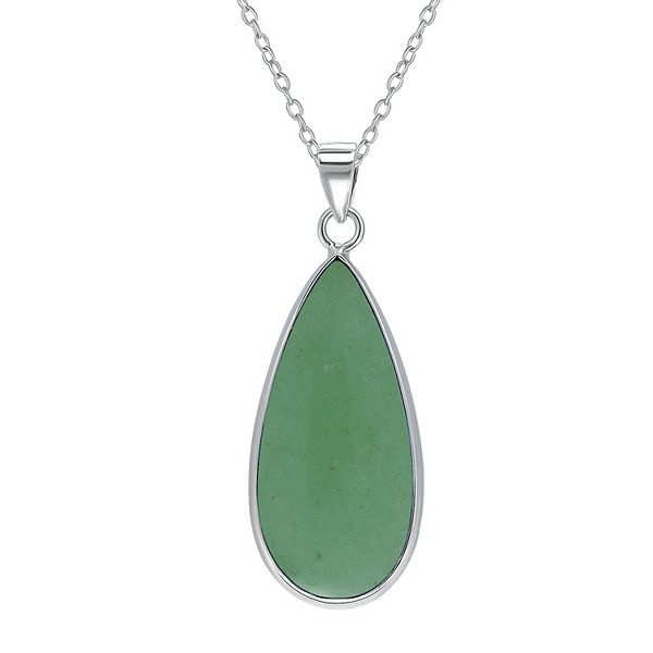 Aleure Precioso Sterling Silver Pear Shaped Gemstone Drop Pendant Necklace - Green
