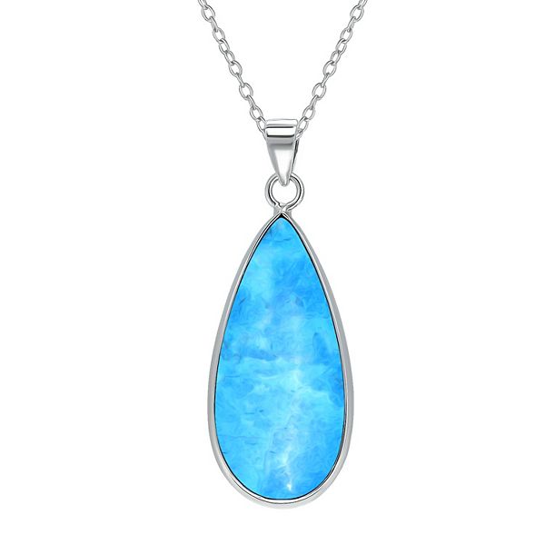 Aleure Precioso Sterling Silver Pear Shaped Gemstone Drop Pendant Necklace - Light Blue
