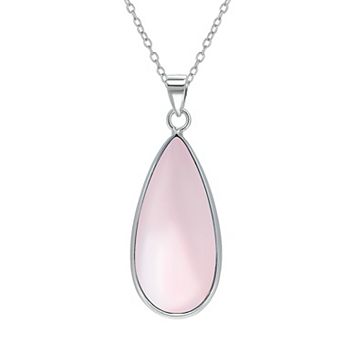 Aleure Precioso Sterling Silver Pear Shaped Gemstone Drop Pendant Necklace