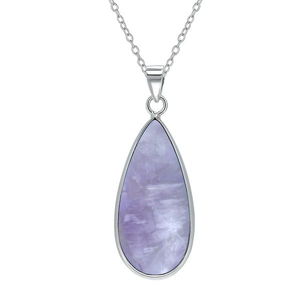 Aleure Precioso Sterling Silver Pear Shaped Gemstone Drop Pendant Necklace - Purple