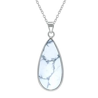 Aleure Precioso Sterling Silver Pear Shaped Gemstone Drop Pendant Necklace