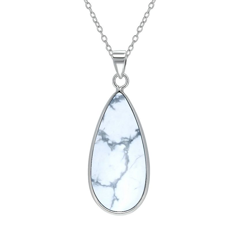 Aleure Precioso Sterling Silver Pear Shaped Gemstone Drop Pendant Necklace