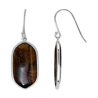 Aleure Precioso Sterling Silver Oval Gemstone Drop Earrings