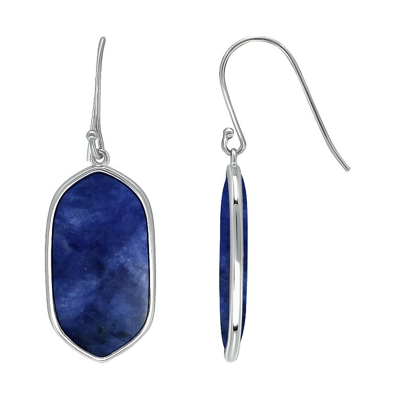 Aleure Precioso Sterling Silver Oval Gemstone Drop Earrings, Womens, Blue