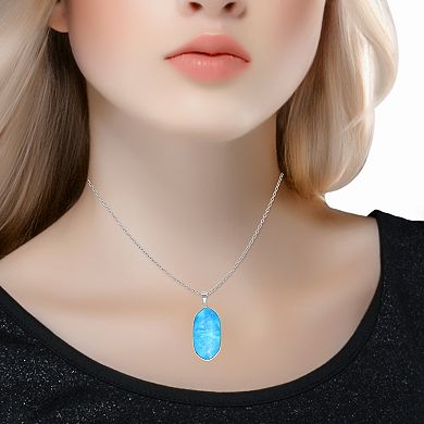 Aleure Precioso Sterling Silver Oval Gemstone Drop Pendant Necklace