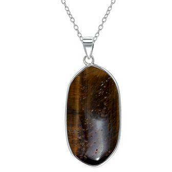 Aleure Precioso Sterling Silver Oval Gemstone Drop Pendant Necklace