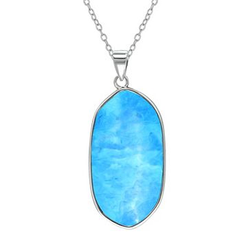 Aleure Precioso Sterling Silver Oval Gemstone Drop Pendant Necklace
