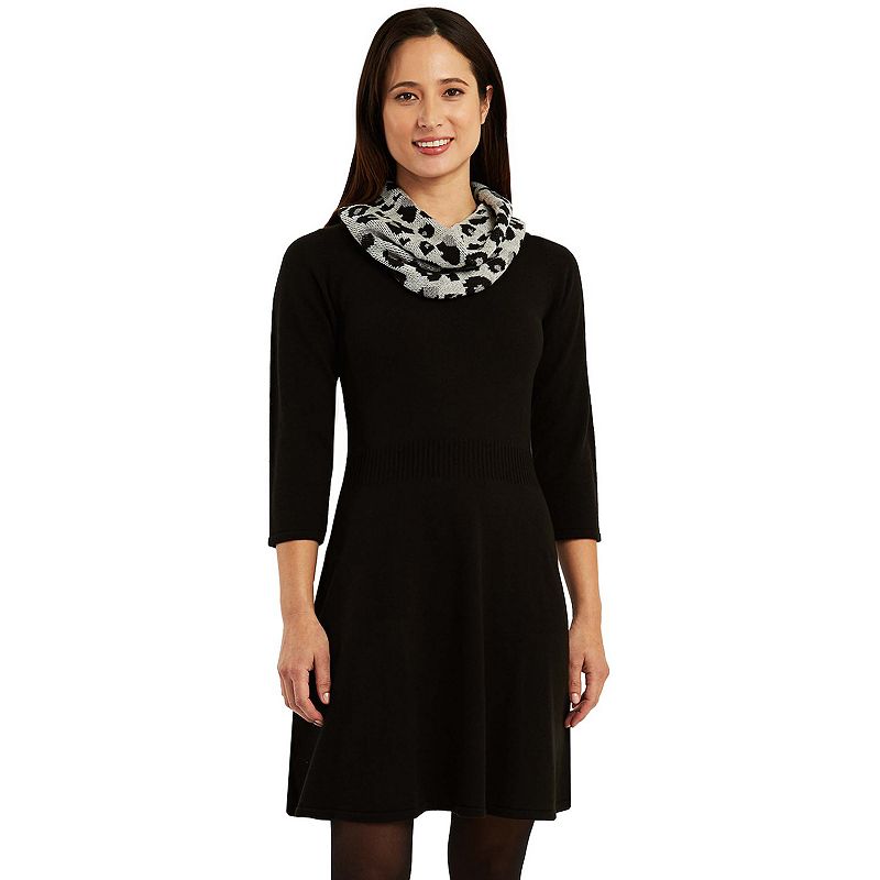 Womens AB Studio Fit & Flare Sweater Dress, Size: XS, Black Gray Leopard