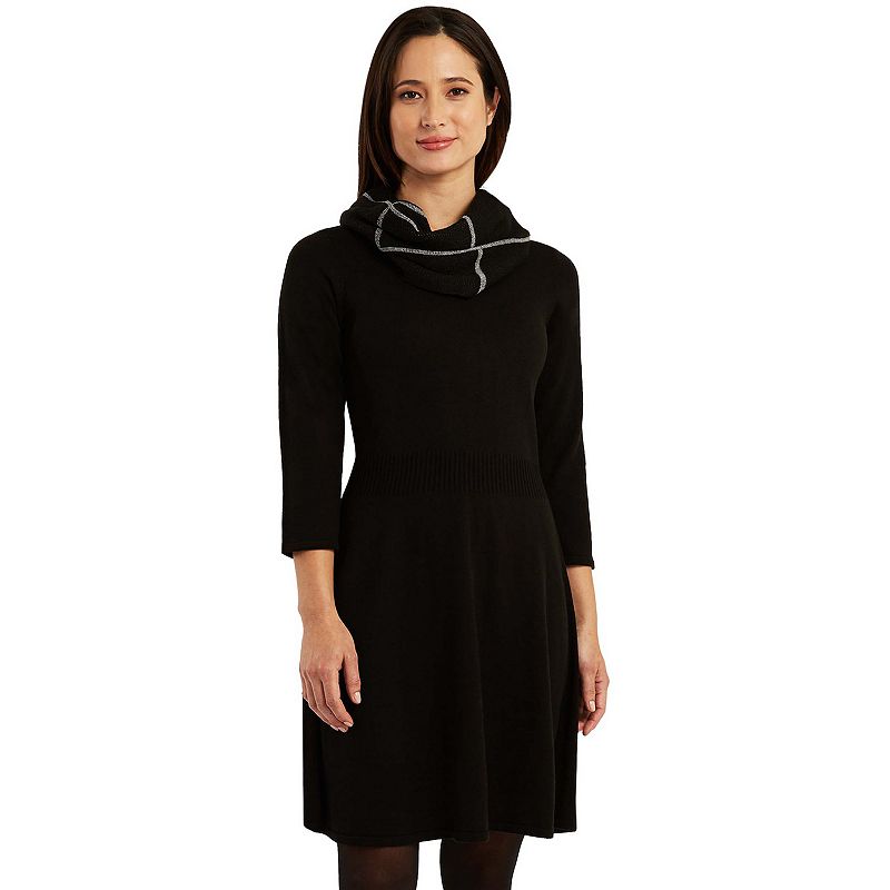 Womens AB Studio Fit & Flare Sweater Dress, Size: XS, Black Grid