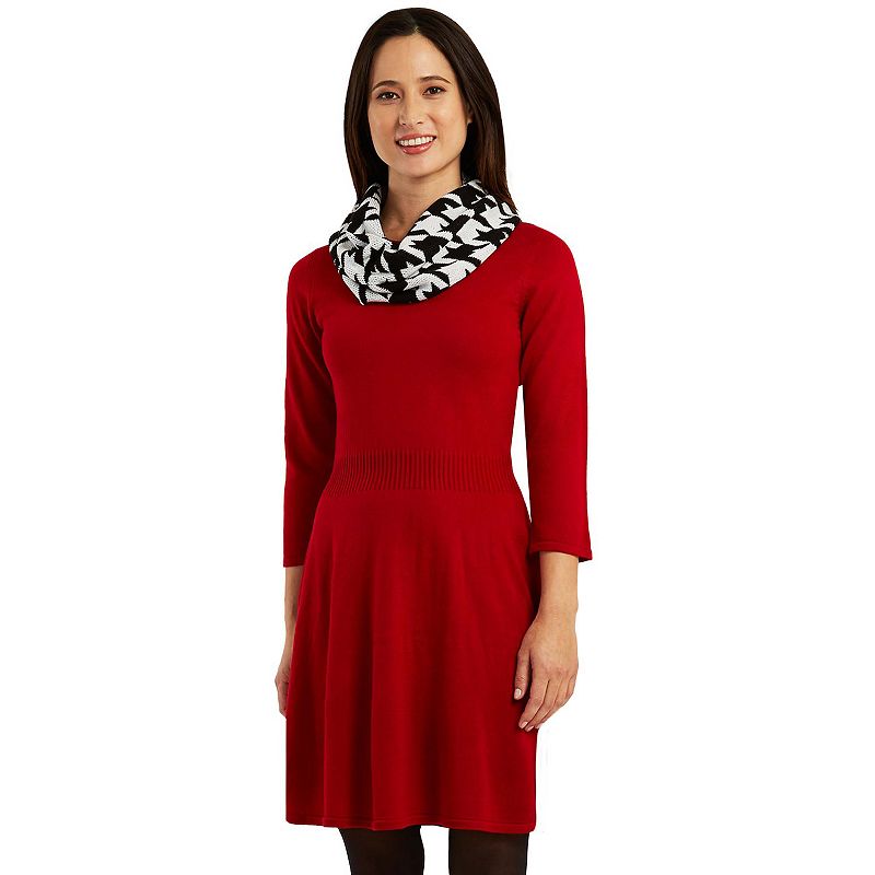 Womens AB Studio Fit & Flare Sweater Dress, Size: Large, Red Black Houndst