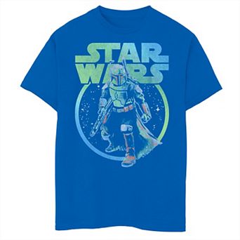 Boys 6-20 Star Wars The Book Of Boba Fett Blue Hue Circle Portrait Graphic Tee