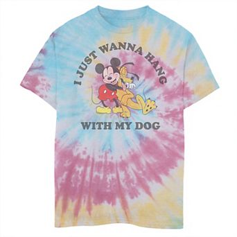 Disney's Mickey & Pluto Boys 8-20 Hugging I Just Wanna Hang With My Dog Tie Dye Graphic Tee