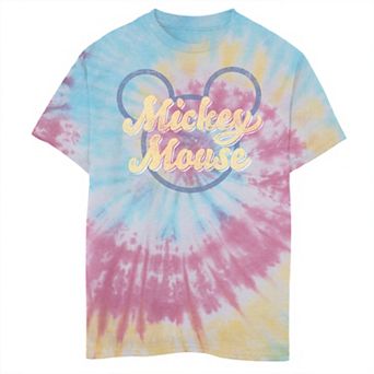 Disney's Mickey Mouse Boys 8-20 Script In Ears Outline Tie Dye Graphic Tee