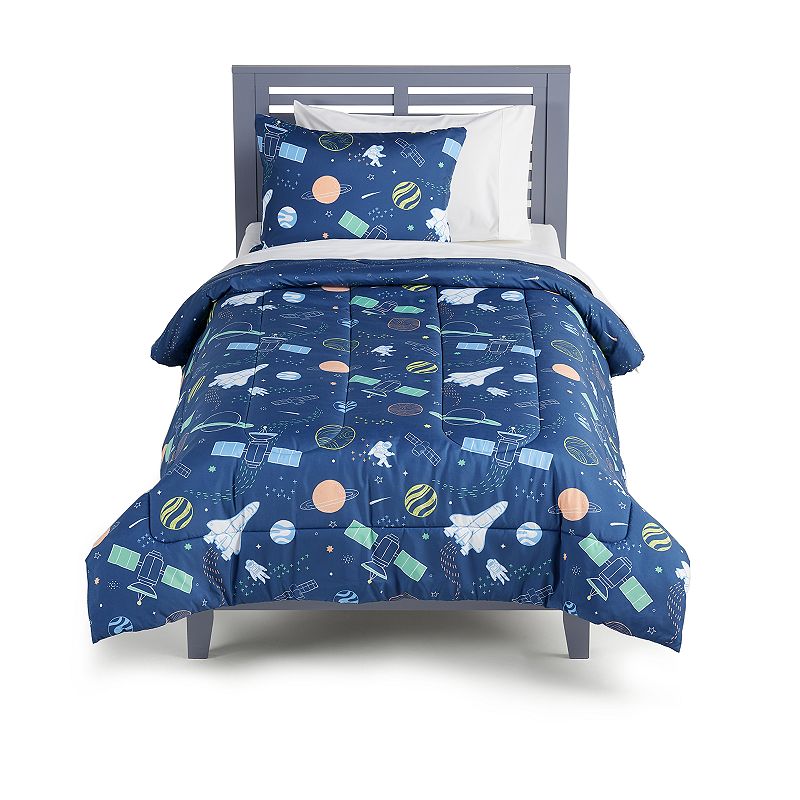 The Big One Kids Evan Navy Space Reversible Comforter Set with Shams, Blue,