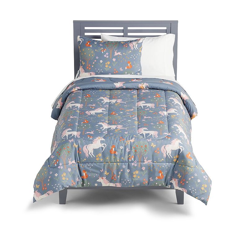 The Big One Kids Harper Unicorn Reversible Comforter Set with Shams, Blue, 
