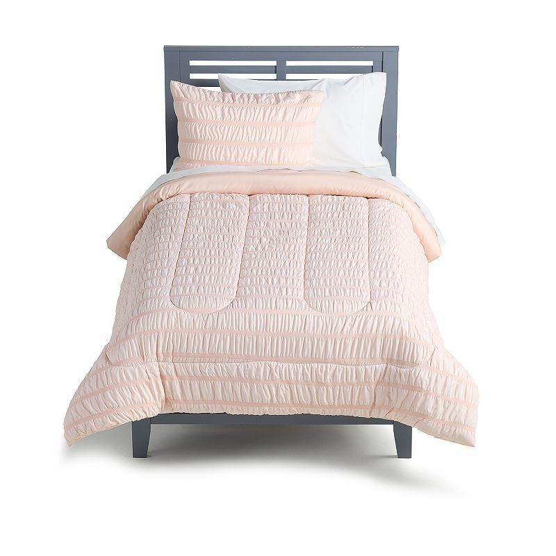The Big One Kids Pearl Blush Solid Seersucker Reversible Comforter Set with