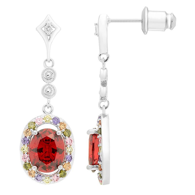 A&M Silver Tone Ruby Accent Drop Earrings, Womens, White