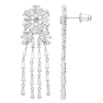 A&M Silver-Tone Flower Chandelier Earrings
