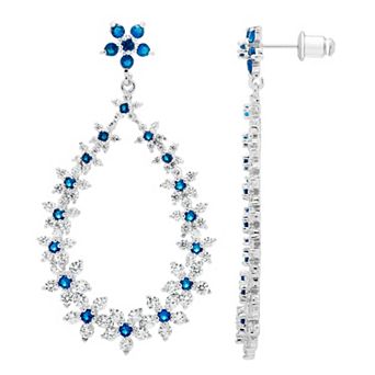 A&M Silver-Tone Sapphire Accent Oval Hoop Earrings