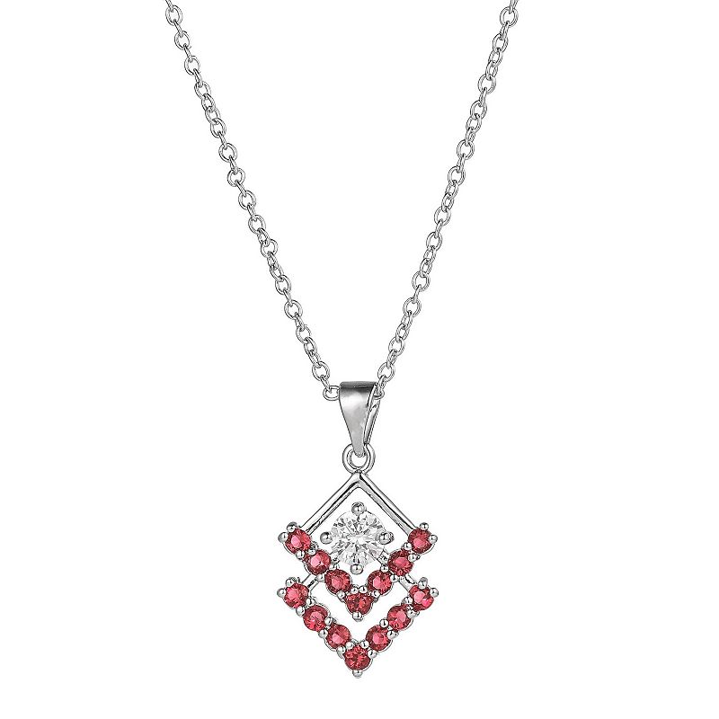 A&M Silver-Tone Ruby Accent Triangle Pendant Necklace, Womens, Size: 18