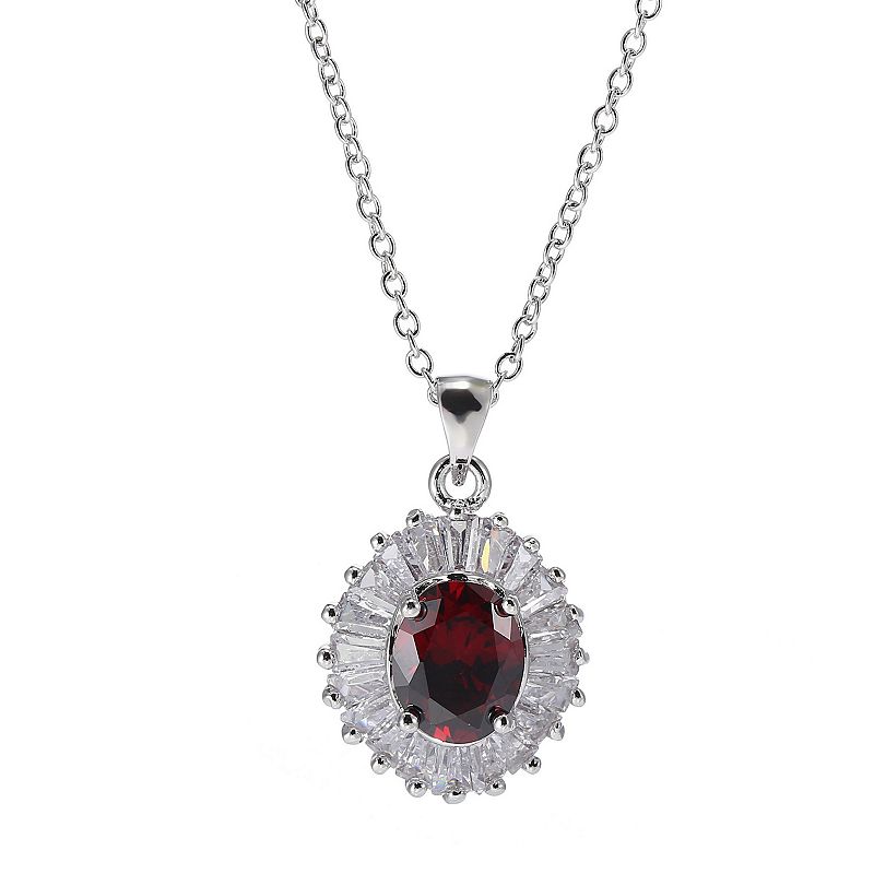 A&M Silver Tone Layered Garnet Accent Cubic Zirconia Pendant Necklace, Wom